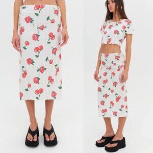 New! For Love And Lemons White Wilma Midi Skirt Size Large